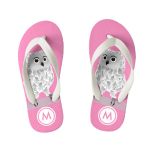 Cute White Owl Pink Girls Monogram Kinder Teenslippers