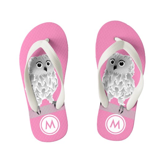 Cute White Owl Pink Girls Monogram Kinder Teenslippers (Voetbed)