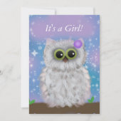 Cute White Owl Winter Girl Snowflake Shower Invite Kaart (Voorkant)