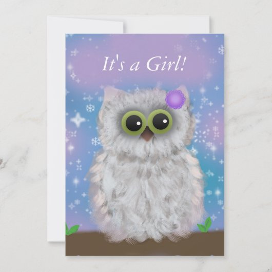 Cute White Owl Winter Girl Snowflake Shower Invite Kaart (Voorkant)