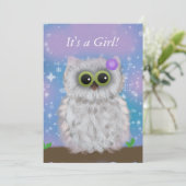 Cute White Owl Winter Girl Snowflake Shower Invite Kaart (Staand voorkant)