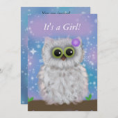 Cute White Owl Winter Girl Snowflake Shower Invite Kaart (Voorkant / Achterkant)