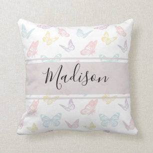 Cute White Pastel Butterfly Pattern Monogramed Kussen