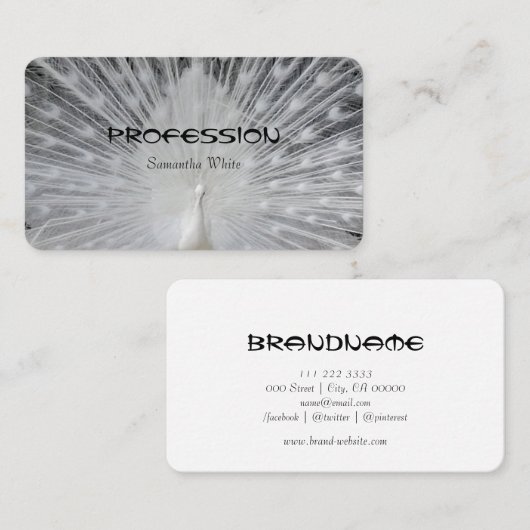 Cute White Peacock  Feathers Uniek design Visitekaartje (Voorkant / Achterkant)