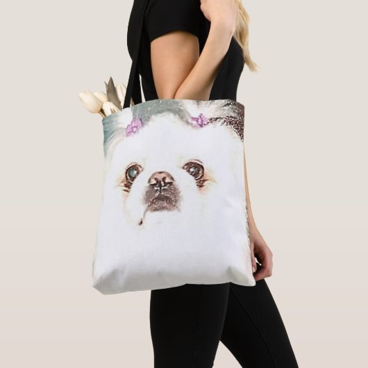 Cute White Pekingese Dog Tas (Dichtbij)