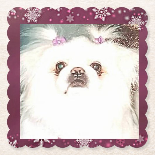 Cute White Pekingese Paper Onderzetters (Voorkant)