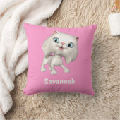 Cute White Persian Cartoon Kitten Pink Kussen (Deken)