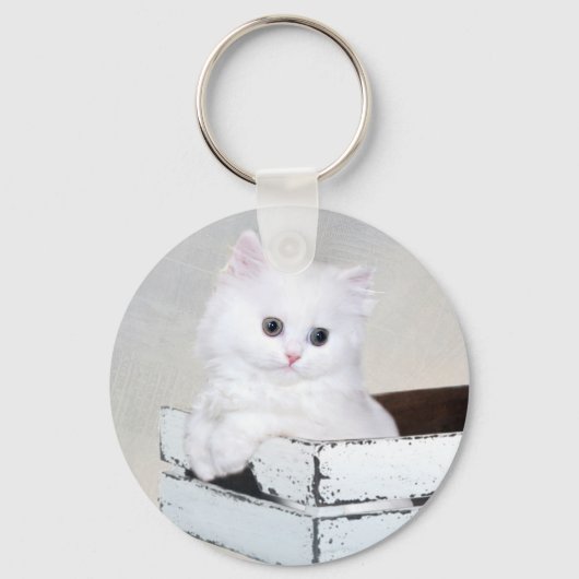 Cute White Persian Kitten Sleutelhanger (Voorkant)