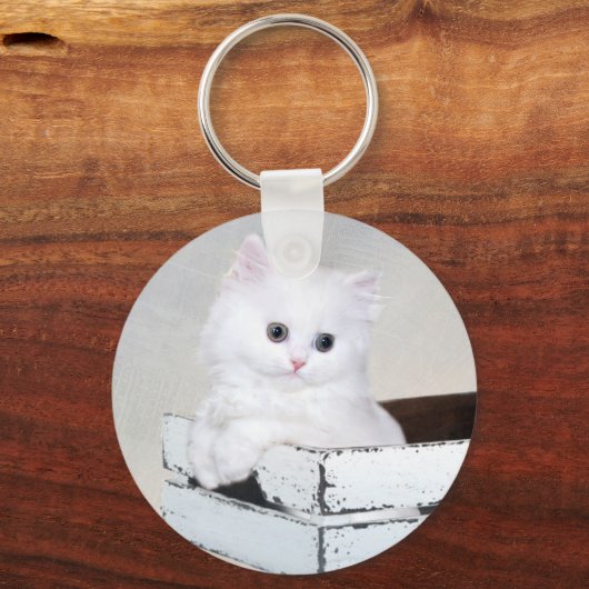 Cute White Persian Kitten Sleutelhanger (Voorkant)