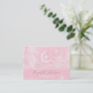 Cute White & Pink Drocatcher Veathers Mandala Visitekaartje