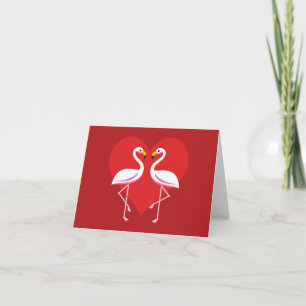 Cute White Pink Flamingos w/Red Heart   Tekst toev Kaart
