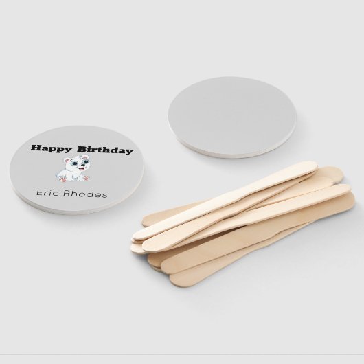 Cute white polar bear on gray birthday handwaaier (Niet-gemonteerd)