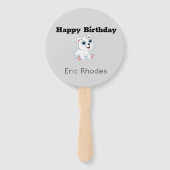 Cute white polar bear on gray birthday handwaaier (Voorkant)