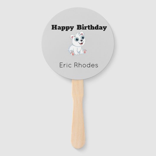 Cute white polar bear on gray birthday handwaaier (Voorkant)