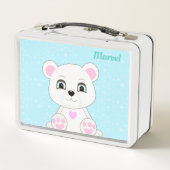 Cute White Polar Beer on Light Blue Metal Lunch Bo (Achterkant)