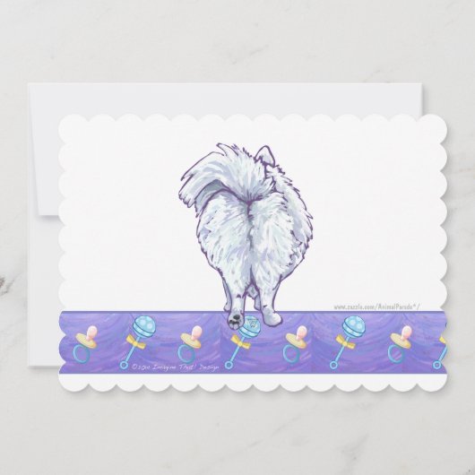 Cute White Pomeranian Baby shower Kaart (Achterkant)