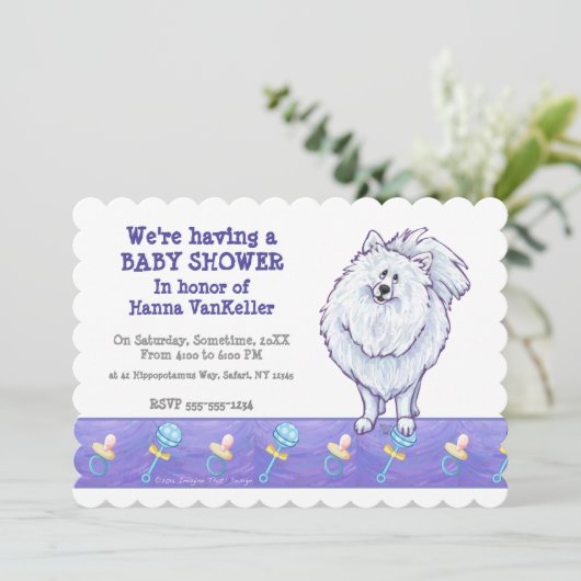 Cute White Pomeranian Baby shower Kaart (Staand voorkant)