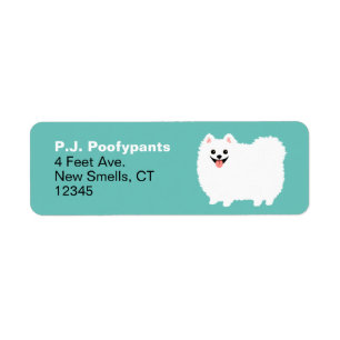 Cute White Pomeranian Cartoon Dog Return Address Etiket