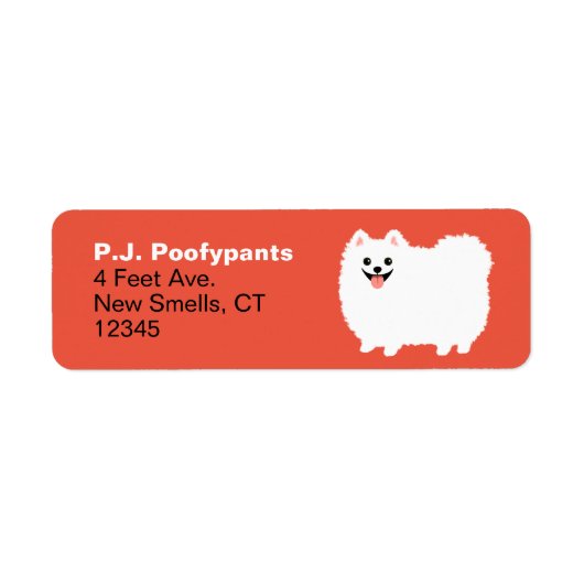 Cute White Pomeranian Cartoon Dog Return Address Etiket (Voorkant)
