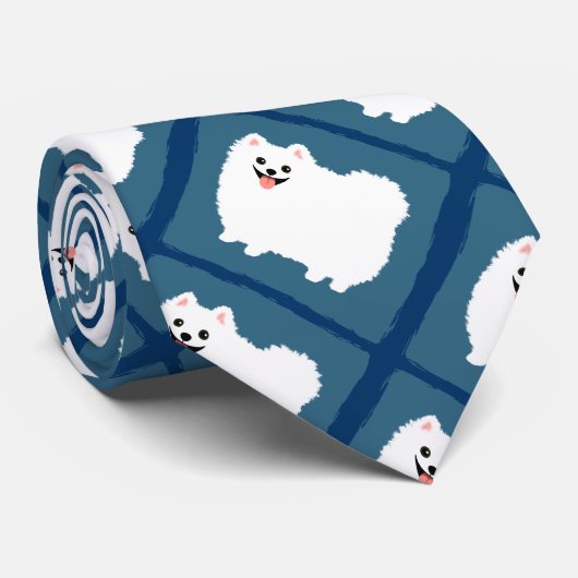 Cute White Pomeranian Cartoon Dogs Pattern Stropdas (Opgerold)