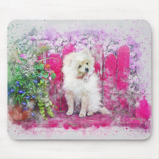 Cute White Pomeranian Dog Muismat (Voorkant)