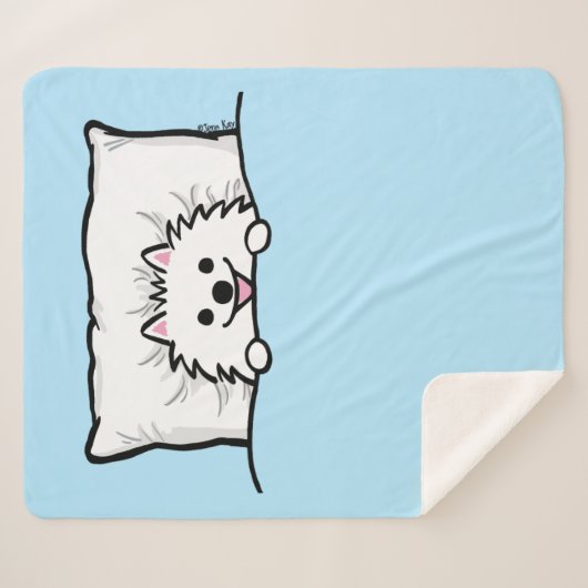 Cute White Pomeranian Dog Tucked in Bed Sherpa Deken (Voorkant (horizontaal))