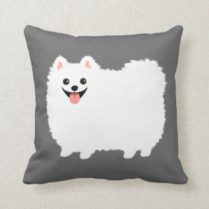 Cute White Pomeranian Fluffy Happy Dog Kussen