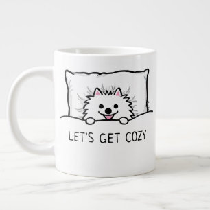 Cute White Pomeranian Laten we Cozy pakken Grote Koffiekop