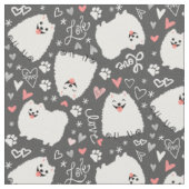 Cute White Pommeren Dogs Pattern met Hearts Stof (Close Up)