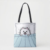 Cute White Pommeren, geplukt in Bed Tote Bag (Voorkant)