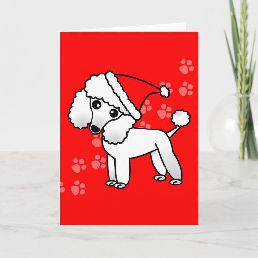 Cute White Poodle Cartoon Santa Hat Feestdagen Kaart (Voorkant)