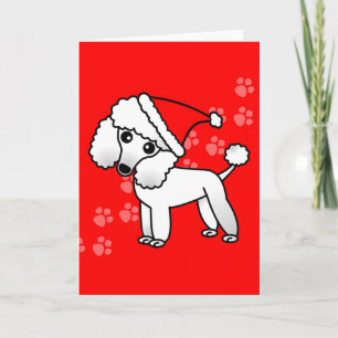 Cute White Poodle Cartoon Santa Hat Feestdagen Kaart