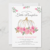 Cute White Pumpkin Floral 1st Birthday Uitnodiging (Voorkant)