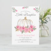 Cute White Pumpkin Floral 1st Birthday Uitnodiging (Staand voorkant)