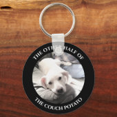 Cute White Puppy Dog Couch Potato met papa Black K Sleutelhanger (Voorkant)