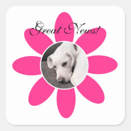 Cute White Puppy Dog in Sweet Pink Lijst Vierkante Sticker