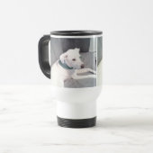 Cute White Puppy Dog met groene scarf Grey Reisbeker (Voorkant links)