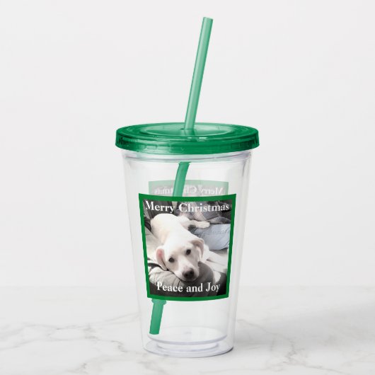 Cute White Puppy Dog met papa op Couch Green Acryl Drinkbeker (Achterkant)