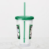 Cute White Puppy Dog met papa op Couch Green Acryl Drinkbeker (Rechts)