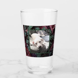 Cute White Puppy Dog Shamrocks and Clovers Green Glas