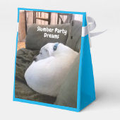 Cute White Puppy Dog Sleeping Slumber Party Blue Bedankdoosjes (Achterkant)