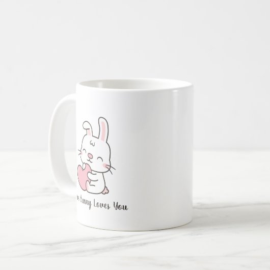 Cute White Rabbit, een Bunny houdt van je Koffiemok (Voorkant links)