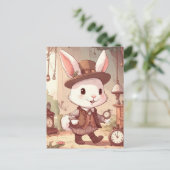Cute White Rabbit Wonderland Whimsical Timekeeper Briefkaart (Staand voorkant)