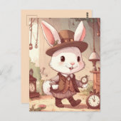 Cute White Rabbit Wonderland Whimsical Timekeeper Briefkaart (Voorkant / Achterkant)