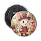 Cute White Rabbit Wonderland Whimsical Timekeeper Button Flesopener (Voorkant)