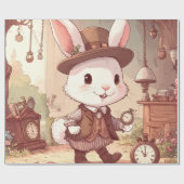 Cute White Rabbit Wonderland Whimsical Timekeeper Cadeaupapier (Vlak)