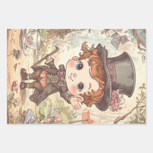 Cute White Rabbit Wonderland Whimsical Timekeeper Inpakpapier Vel (Voorkant 3)