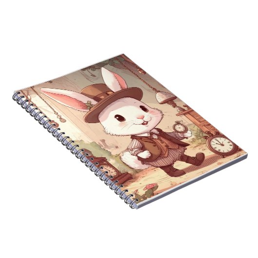 Cute White Rabbit Wonderland Whimsical Timekeeper Notitieboek (Rechterzijde)