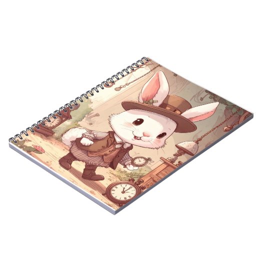 Cute White Rabbit Wonderland Whimsical Timekeeper Notitieboek (Linkerzijde)