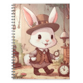 Cute White Rabbit Wonderland Whimsical Timekeeper Notitieboek (Voorkant)